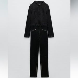 ZARA denim jeans jumpsuit long sleeve with zipper details blogger favorite